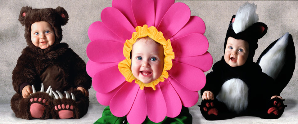 Brown bear costume, Flower costume, and Skunk Halloween baby costumes by Tom Arma, "the worlds most published baby photographer."-NY Times, available at http://tomarma.com.